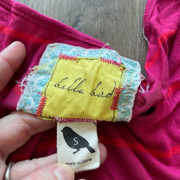 Bella Bird Striped Dolman Pocket Tee Size Small - Picture 2 of 4